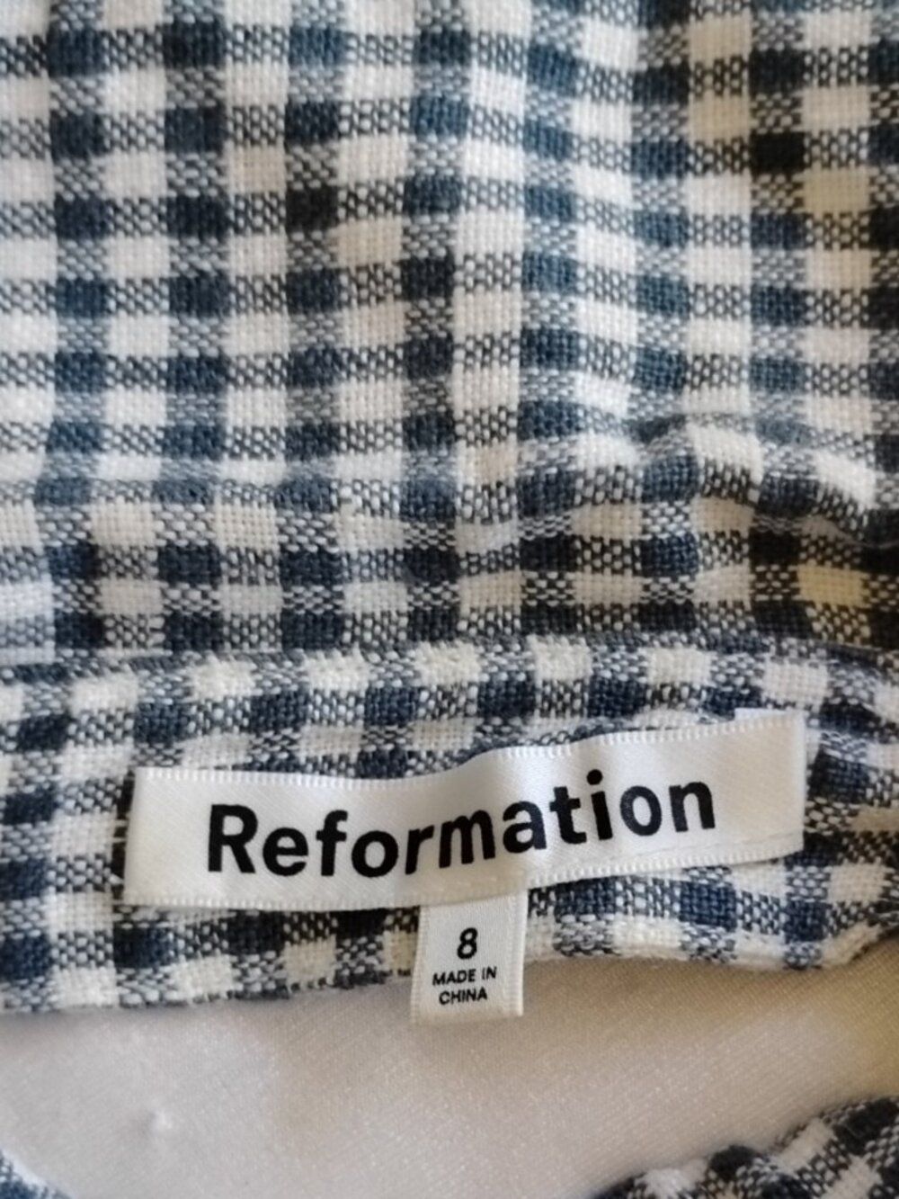 NWOT Reformation Tace Gingham Check Linen Halter Midi Dress 8 Slate White - Picture 6 of 11
